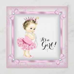 Pink und White Pearl Princess Tutu Babydusche Einladung