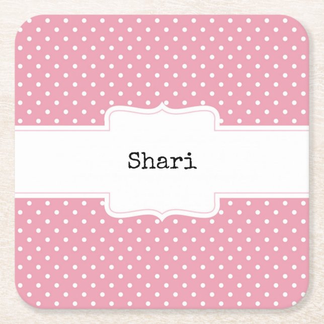 Pink und White Polka Dots Personalisiert Rechteckiger Pappuntersetzer (Vorderseite)