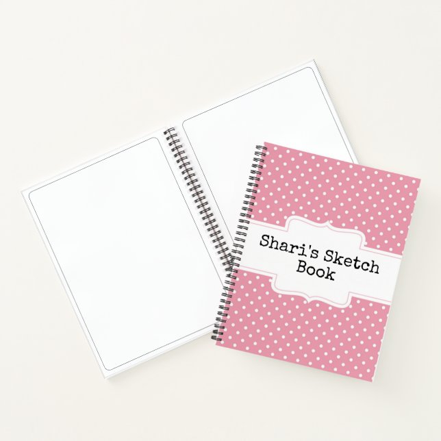 Pink und White Polka Dots Personalisiertes Sketchb Notizbuch (Innenseite)