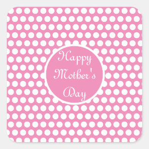 Pink und White Polka Punkt Quadratischer Aufkleber