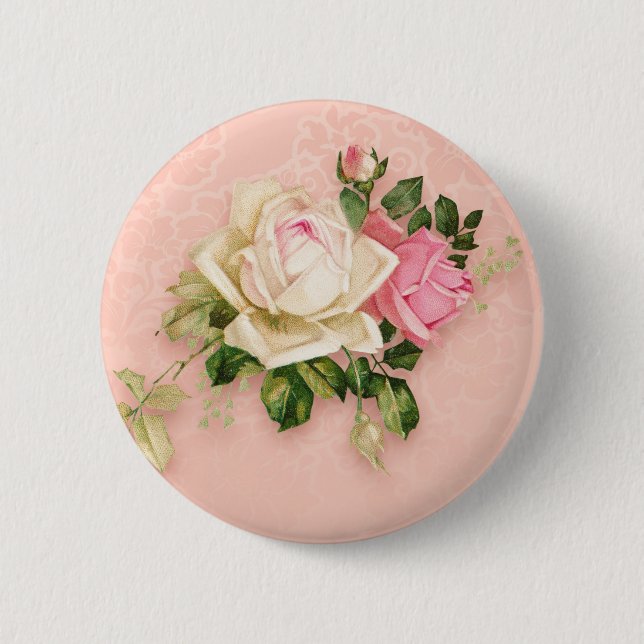 Pink und White Rose Blumenstrauß Button (Vorderseite)