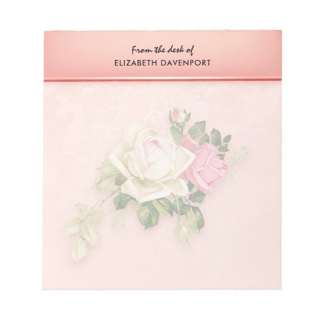 Pink und White Rose Bouquet Editor Notizblock (Vorderseite)