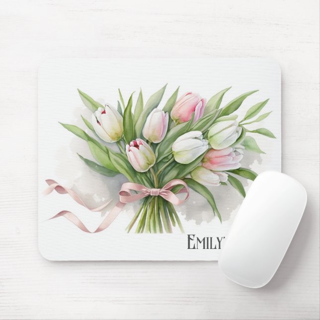 Pink und White Tulip Bouquet Mousepad (Mit Mouse)
