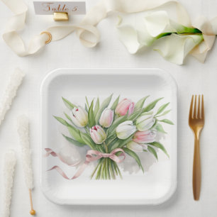Pink und White Tulip Bouquet Pappteller