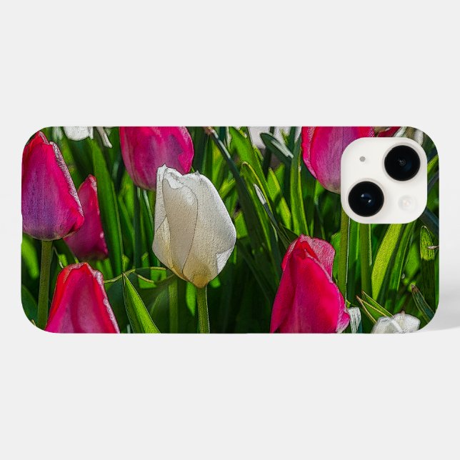 Pink und White Tulips Painterly iPhone Case (Rückseite (Horizontal))