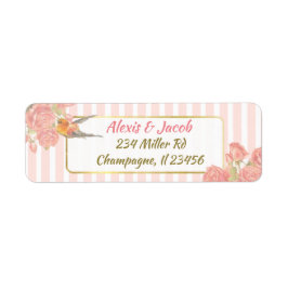 =Pink und White Vintag Bird Return Labels