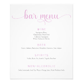 Pink und White Wedding Bar Menu Poster