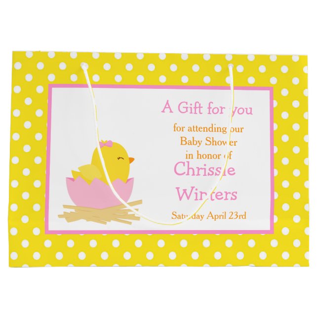 Pink und Yellow Girl Chick Danke Große Geschenktüte (Rückseite)