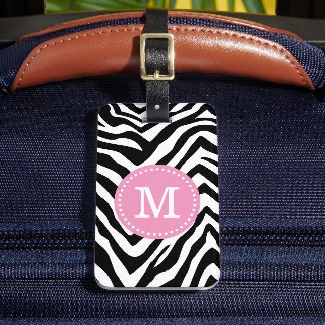 Pink und Zebra Print Custom Monogram Gepäckanhänger (Vorderseite Insitu 2)
