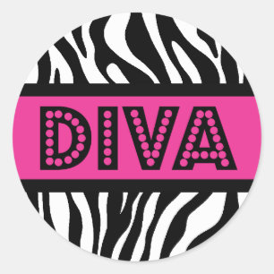 Pink- und Zebradruck-DIVA-Typografie-Party-Aufkleb Runder Aufkleber