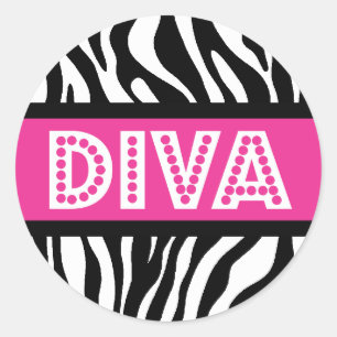 Pink- und Zebradruck-DIVA-Typografie-Party-Aufkleb Runder Aufkleber