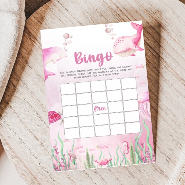 Pink Under the Sea Baby Shower Bingo Game (Under the Sea Baby Shower Game)