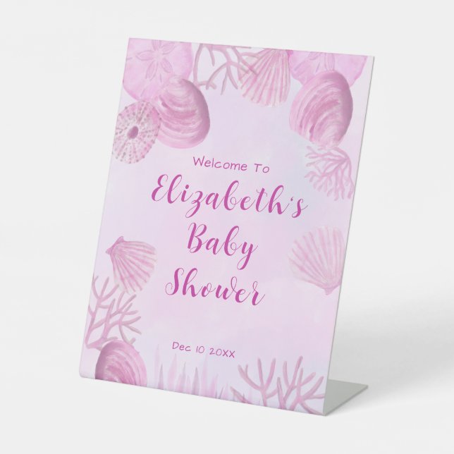 Pink Under The Sea Baby Shower Welcome  Sockelschild (Vorderseite)