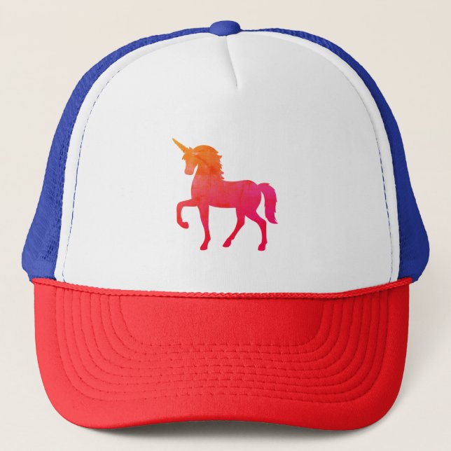 Pink Unicorn Art Trucker Hat Truckerkappe (Vorderseite)