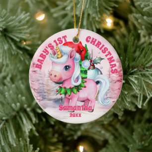 Pink Unicorn Baby 1. Weihnachtsgeschenk Foto Ornam Keramik Ornament