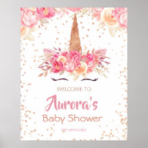 Pink Unicorn Babydusche Begrüßungszeichen