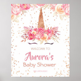 Pink Unicorn Babydusche Begrüßungszeichen Poster