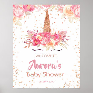 Pink Unicorn Babydusche Begrüßungszeichen Poster