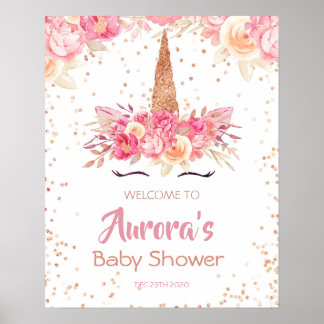 Pink Unicorn Babydusche Begrüßungszeichen Poster