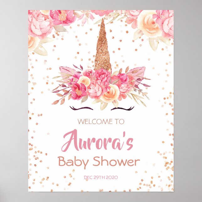 Pink Unicorn Babydusche Begrüßungszeichen Poster (Vorne)