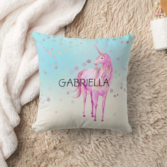 Pink Unicorn Confetti Personalisierter Name Kissen (Decke)