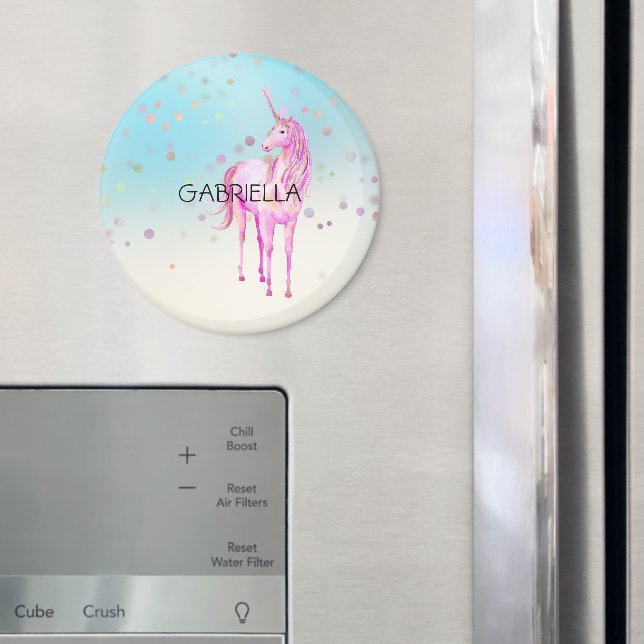 Pink Unicorn Confetti Personalisierter Name Magnet (In Situ (Kühlschrank))