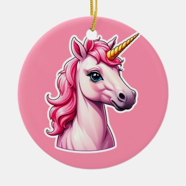 Pink Unicorn Fantasy Keramik Ornament (Vorne)