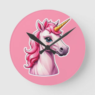 Pink Unicorn Fantasy Runde Wanduhr