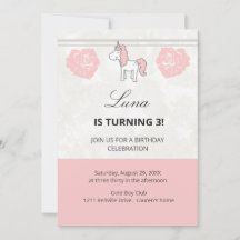 Pink Unicorn Floral Birthday Party Invitation