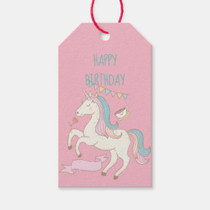 Pink Unicorn Happy Birthday Geschenkanhänger