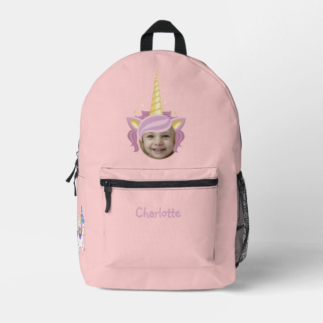 Pink Unicorn Hat Foto benannt zurück zur Schule Bedruckter Rucksack (Vorderseite)
