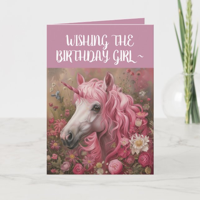 PINK UNICORN MÄDCHENKARTE DANKESKARTE (Vorderseite)