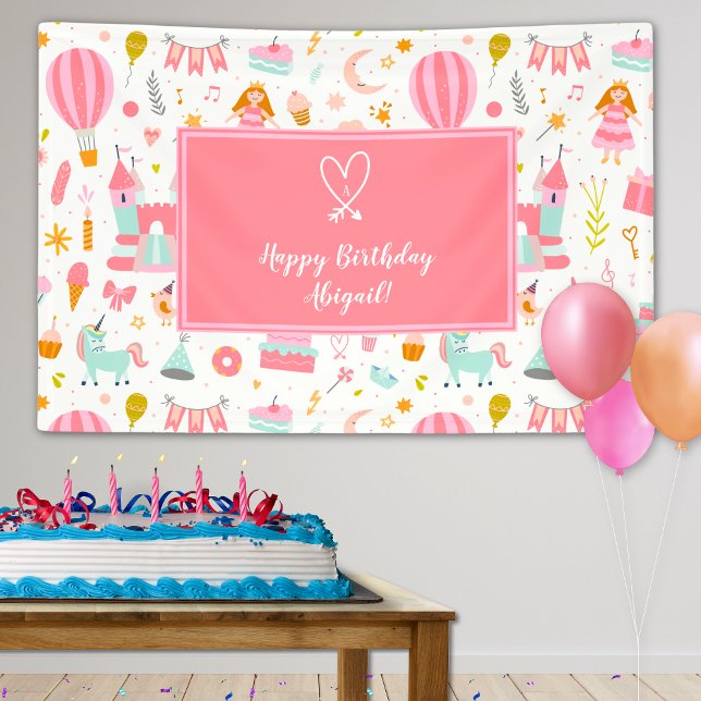 Pink Unicorn Party Pattern Girl Kind Happy Geburts Banner (Von Creator hochgeladen)
