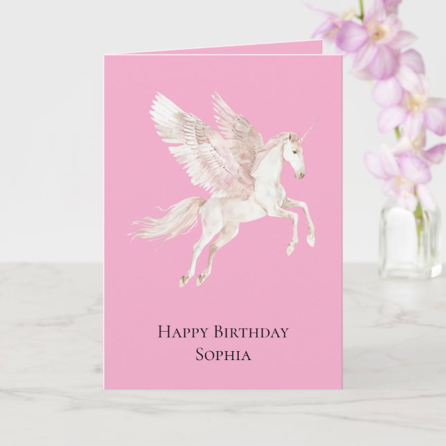 Pink Unicorn Pegasus Geburtstag Karte (Orchidee)