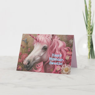 PINK UNICORN PETITE CARTE D'ANNIVERSAIRE DE FILLE