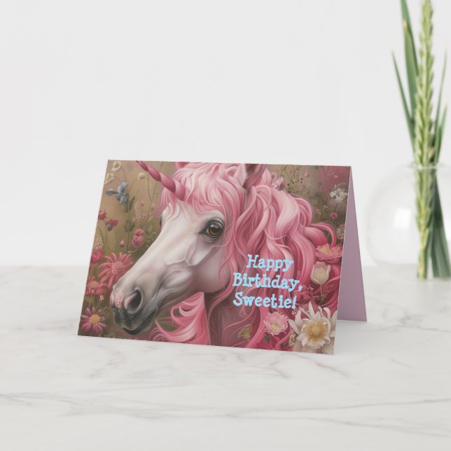 PINK UNICORN PETITE CARTE D'ANNIVERSAIRE DE FILLE (Devant)