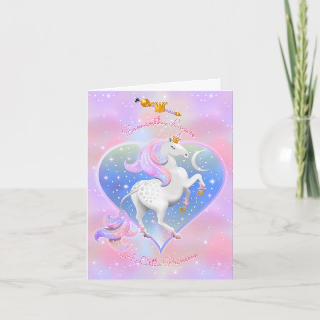 Pink Unicorn Princess with Crown and Sceptre Karte (Vorderseite)