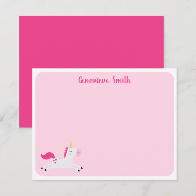 Pink Unicorn Stationery Mitteilungskarte (Vorne/Hinten)