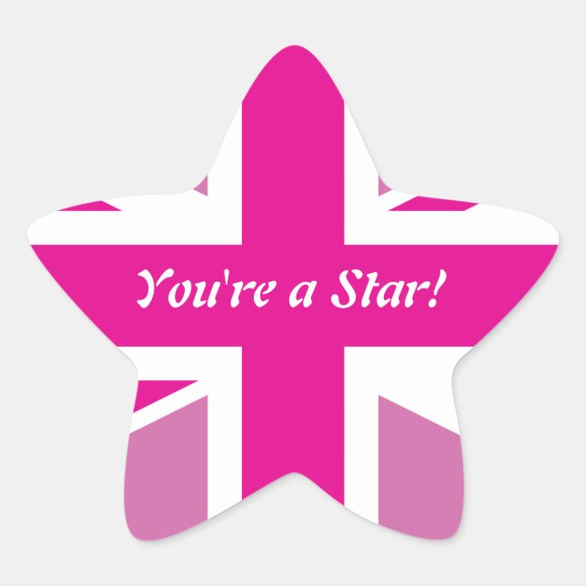 Pink Union Jack Anpassbare Star-Ornament Stern-Aufkleber (Vorderseite)
