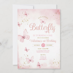 Pink Unser kleiner Schmetterling macht ein Gold Einladung