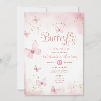 Pink Unser kleiner Schmetterling macht ein Gold Einladung