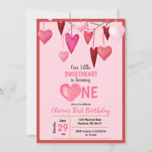Pink unser kleines Süße Valentine Geburtstag Einladung