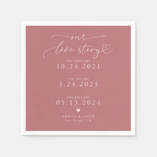 Pink Unsere Liebe-Geschichte Elegante Script-Hochz Serviette