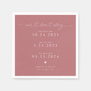 Pink Unsere Liebe Story Script Hearts Wedding Serviette