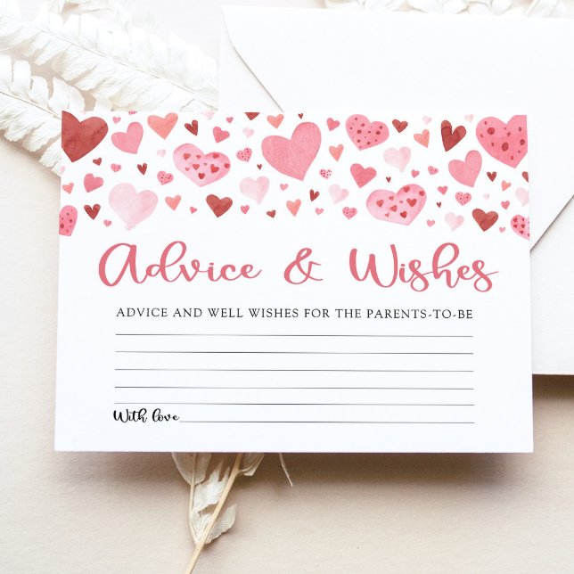 Pink Valentine Advice und wünscht Baby Duschgame Einladung (Watercolor Cute Little Sweetheart Valentine Pink  Red Hearts Girl Advice and Wishes Baby Shower Game)