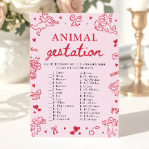 Pink Valentine Animal Gestation Baby Shower Game