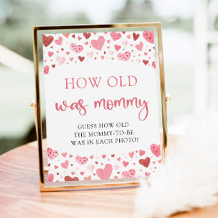 Pink Valentine Baby Dusche wie alt war Mama Game Poster