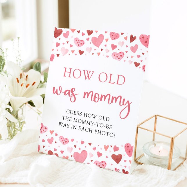 Pink Valentine Baby Dusche wie alt war Mama Game Sockelschild (Von Creator hochgeladen)