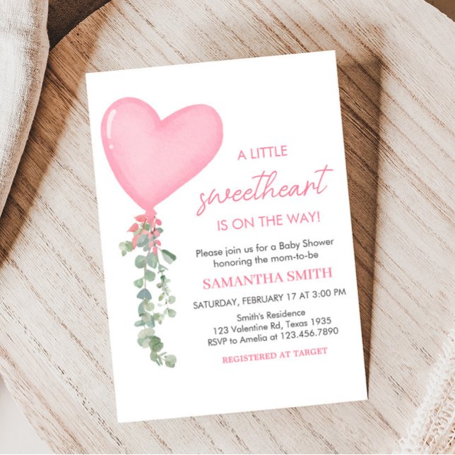 Pink Valentine Balloon Babydusche Einladung (A Little Sweetheart Balloon Baby Shower invitation)