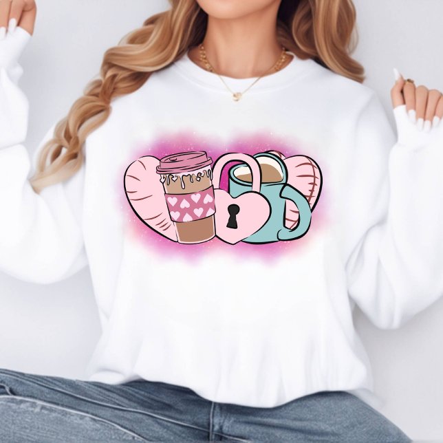 Pink Valentine Coffee Tasse Doodle Sweatshirt (Von Creator hochgeladen)